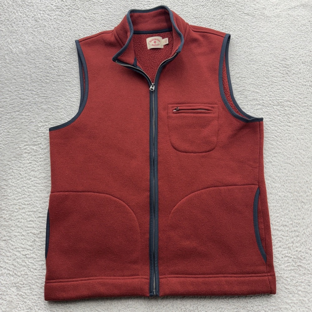 Brooks Brothers Red Fleece Mens Large Burgundy Full Zip Fleece Lined Vest